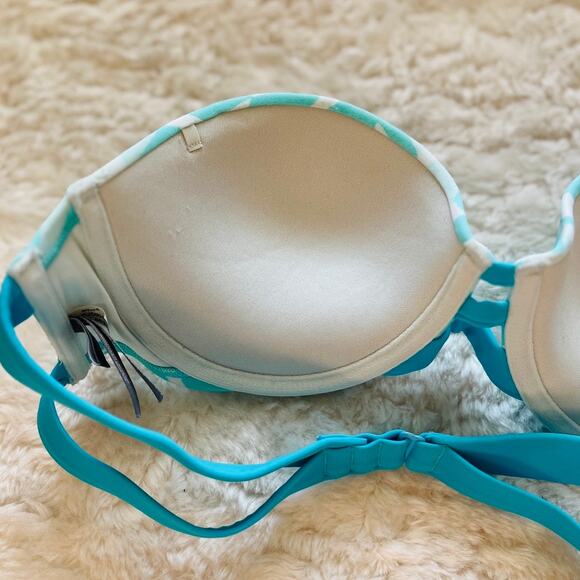 Aerie | Strapless Boho Light Blue and White Aztec Print Bikini Top | Size 34B - Picture 6 of 13